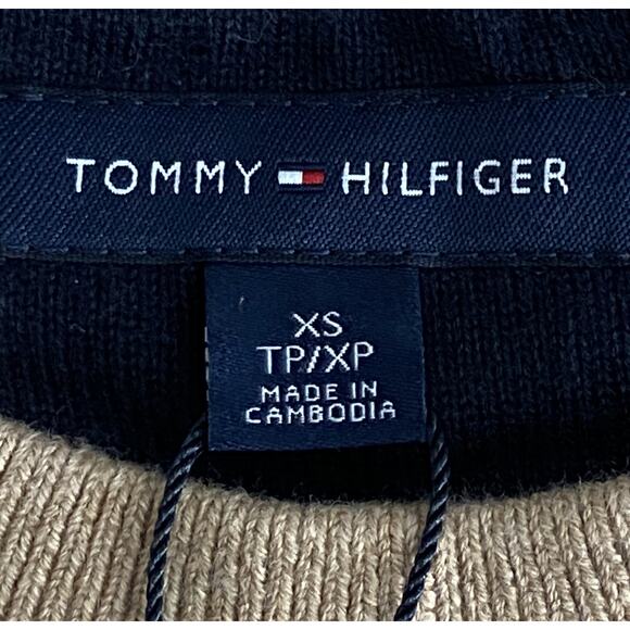 Tommy Hilfiger Men's XS Signature Crew Neck Sweater Embroidered Logo Beige NEW - Picture 9 of 12